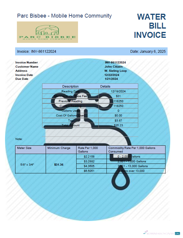 download download USA Parc Bisbee utility bill template in Word and PDF formats PDF template PDF template